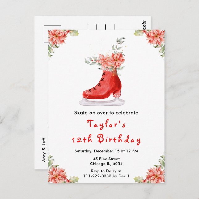 Cartão Postal Festa de aniversário De Pé De Gelo Vermelho (Frente/Verso)