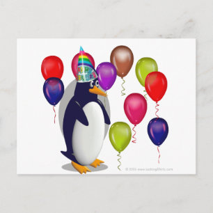Cartão Postal Festa de aniversário de pinguim