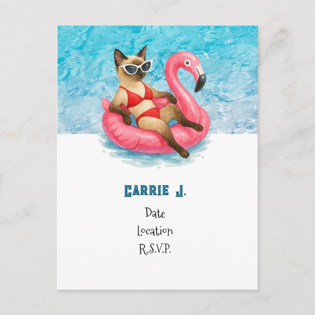 Cartão Postal Festa de aniversário de piscina para os gatinhos (Frente)