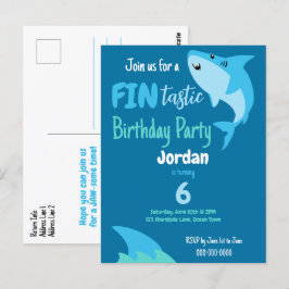 Cartão Postal Festa de Aniversário de Tubarão Fin-tástica Crianç