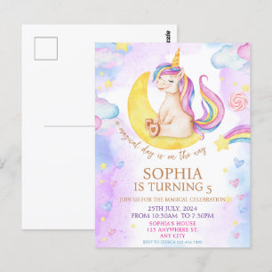 Cartão Postal Festa de Aniversário de Unicórnios Mágicos em Aqua
