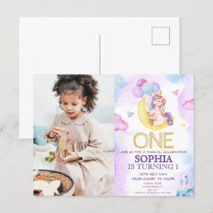 Cartão Postal Festa de Aniversário de Unicórnios Mágicos em Aqua