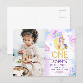 Cartão Postal Festa de Aniversário de Unicórnios Mágicos em Aqua