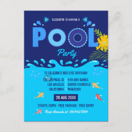 Cartão Postal Festa de Aniversário de Verão com Piscina Azul Rea