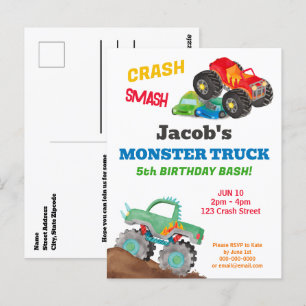 Cartão Postal Festa de Aniversário do Caminhão Monstro Smash Cra