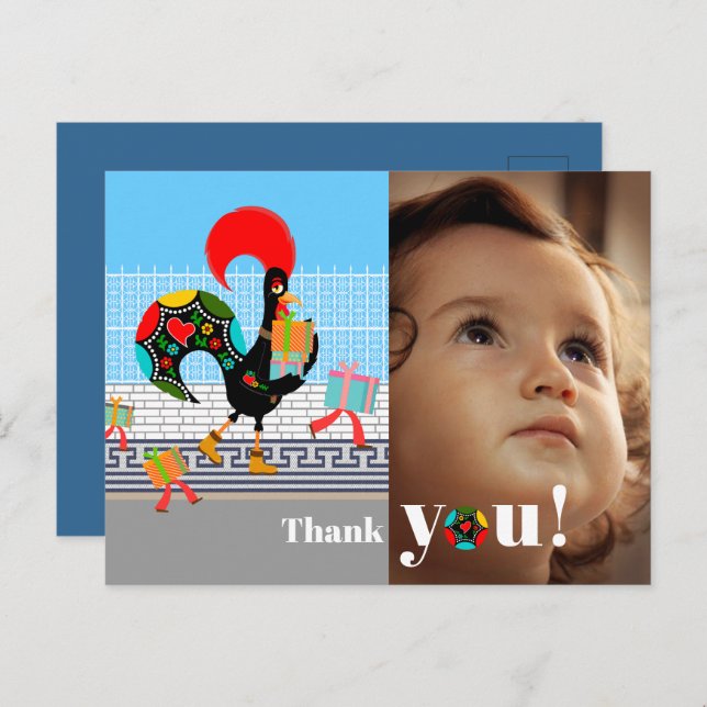 Cartão Postal Festa de Aniversário do Galo Português Obrigado (Frente/Verso)