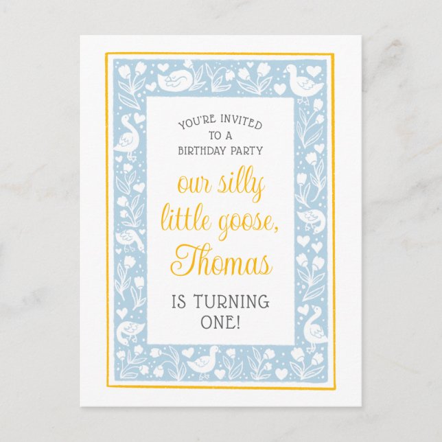 Cartão Postal Festa de Aniversário do Ganso Tolo do País Fofo (Frente)