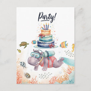 Cartão Postal Festa de Aniversário do Hipopótamo debaixo d'água