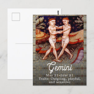 Cartão Postal Festa de Aniversário do Signo Gêmeos Zodíaco