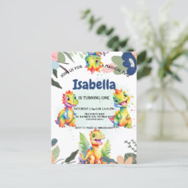 Cartão Postal Festa de Aniversário Feliz Dinossauro Arco-íris Fl