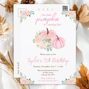 Cartão Postal Festa de Aniversário Floral com Abóboras Rosas