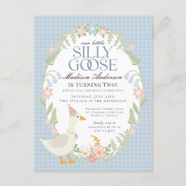 Cartão Postal Festa de aniversário Floral Gingham Bobo Azul