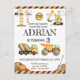 Cartão Postal Festa de Aniversário Infantil Caminhão de Construç