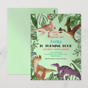 Cartão Postal Festa de aniversário infantil da selva de dinossau