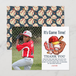 Cartão Postal Festa de Aniversário Infantil de Beisebol Azul Mar