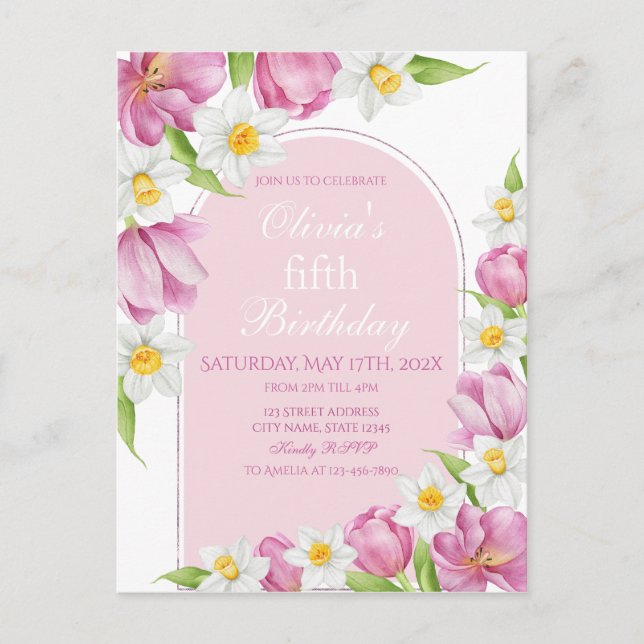 Cartão Postal Festa de Aniversário Infantil Flor Colorida (Frente)