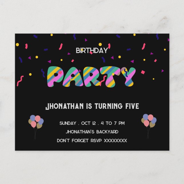 Cartão Postal Festa de aniversário infantil legal (Frente)