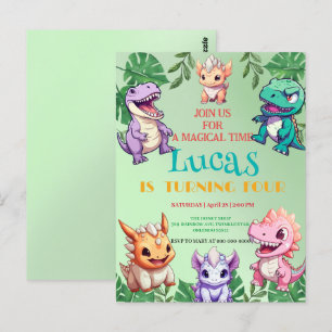 Cartão Postal Festa de aniversário infantil na selva dos dinossa