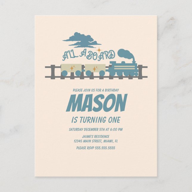 Cartão Postal Festa de Aniversário Infantil Trem Retrô Terra  (Frente)
