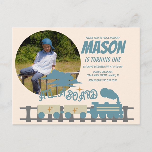 Cartão Postal Festa de Aniversário Infantil Trem Retro Terroso F (Frente)