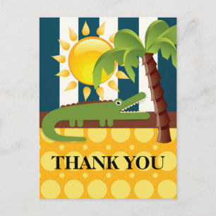Cartão Postal Festa de Aniversário Jacaré Azul Amarelo Obrigado