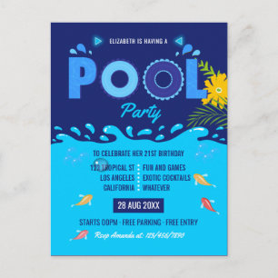 Cartão Postal Festa de Aniversário na Piscina de Verão Royal Blu