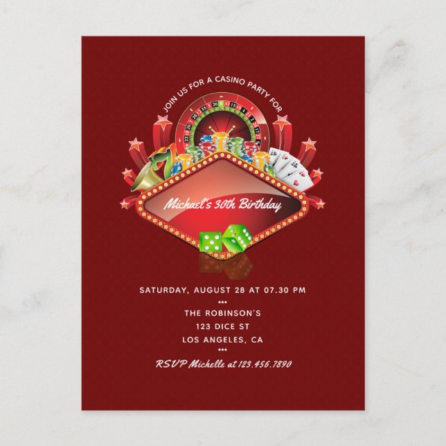 Cartão Postal Festa de Aniversário no Cassino (Frente)