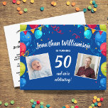 Cartão Postal Festa de aniversário Por Correio, 2 Foto, Qualquer<br><div class="desc">Comemore um aniversário especial pelo correio ou virtualmente com este cartão postal divertido com duas fotos enquadradas por balões coloridos. Perfeito para qualquer aniversário de idade, como você pode facilmente mudar o ano. O backside contém instruções sobre onde enviar cartões de aniversário para celebrar o grande dia - ou adiciona...</div>