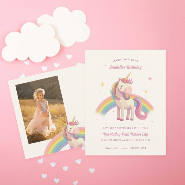 Cartão Postal Festa de aniversário Rainbow Unicorn (Criador carregado)