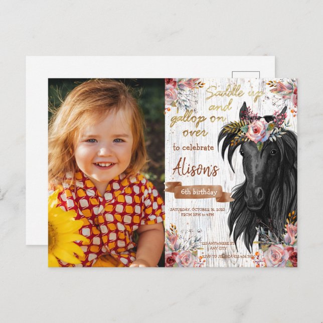 Cartão Postal Festa de aniversário rosa fofinha de cavalo (Frente/Verso)