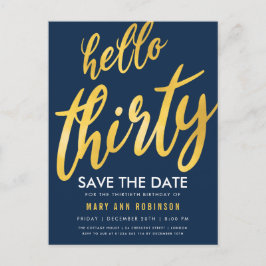 Cartão Postal Festa de Aniversário Trinta Save Date Marinha Dour