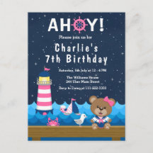 Festa de Aniversário Urso Menina Náutica Rosa e Az