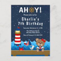 Festa de Aniversário Urso Menina Náutica Vermelho