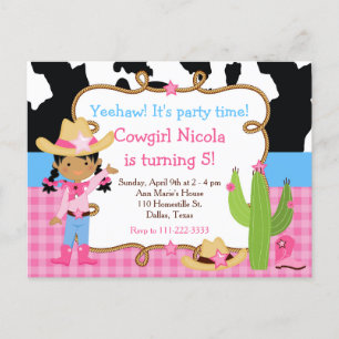Cartão Postal Festa de Aniversário Western Cowgirl Afro-American