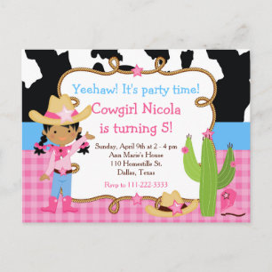 Cartão Postal Festa de Aniversário Western Cowgirl Afro-American