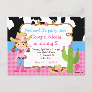 Cartão Postal Festa de Aniversário Western Cowgirl Morena