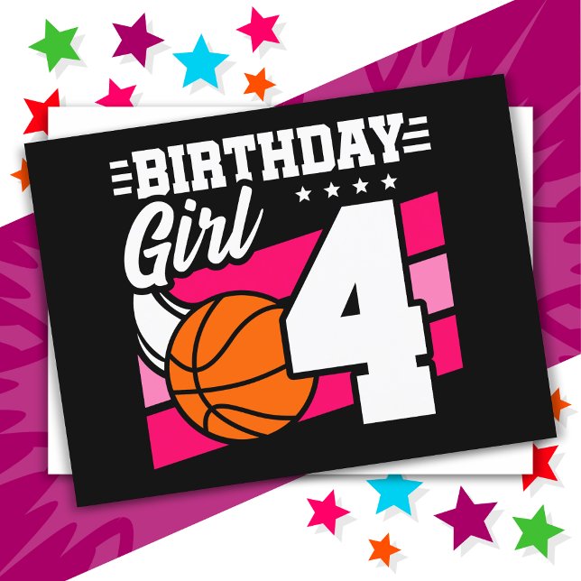 Cartão Postal Festa de Basquete de 4 Anos - Menina de 4º Anivers (Criador carregado)