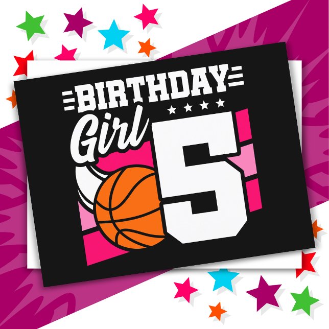 Cartão Postal Festa de Basquete de 5 Anos Menina de 5º Aniversár (Criador carregado)
