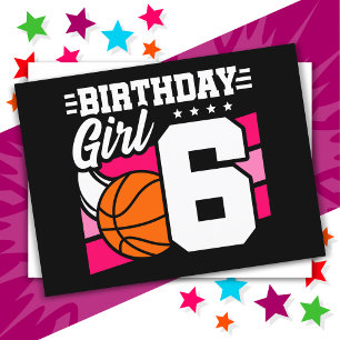 Cartão Postal Festa de Basquete para Menina de 6 Anos Aniversári
