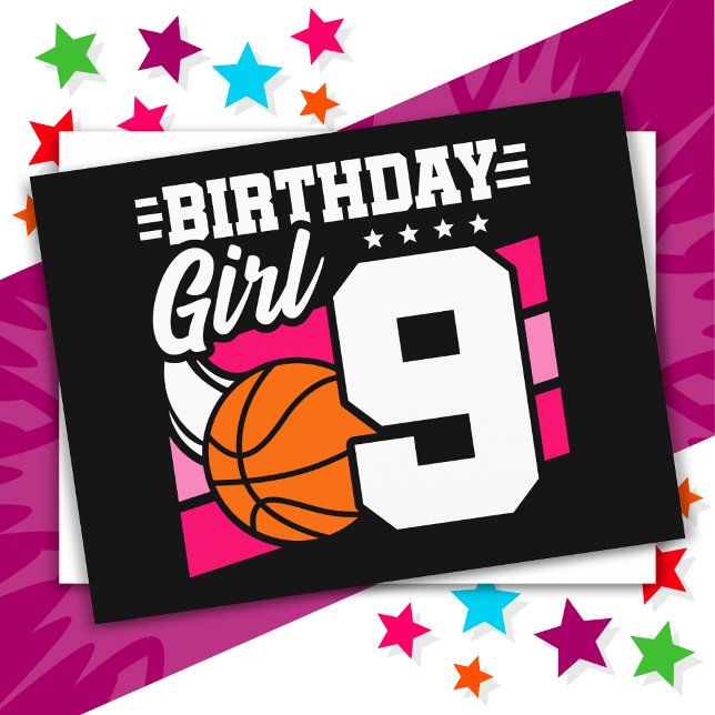 Cartão Postal Festa de Basquete para Menina de 9 Anos Aniversári (Criador carregado)