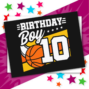 Cartão Postal Festa de Basquete para Menino de 10 Anos Aniversár