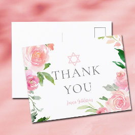 Cartão Postal Festa de Bat Mitzvah Floral Rosa Agradecimento Jud