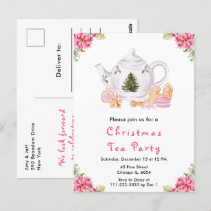 Cartão Postal Festa de Chá de Natal Cor de Rosa