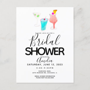 Cartão Postal Festa de Chá de Noiva Pintada com Cocktail de Aqua