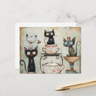 Cartão Postal Festa de Chá dos Gatos Caprichosos