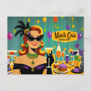 Cartão Postal Festa de Cocktail de Martini Retro 50s Mardi Gras