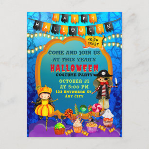 Cartão Postal Festa de Criança de Fantasia Feliz Halloween