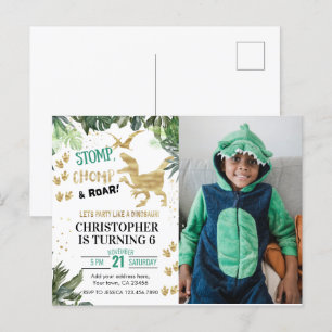 Cartão Postal Festa de Dinossauro Fofa Foto Aniversário