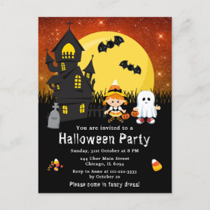 Cartão Postal Festa de Fantasia de Halloween Bruxa Fantasma Lara