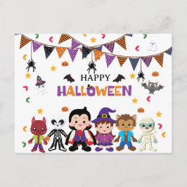 Cartão Postal Festa de Fantasias de Halloween para Crianças Fofa